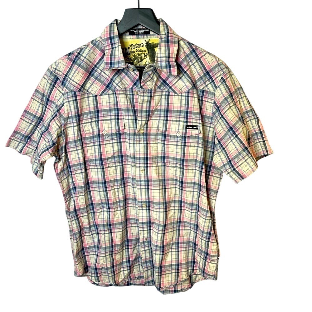 Volcom Plaid western blue pink size medium‎